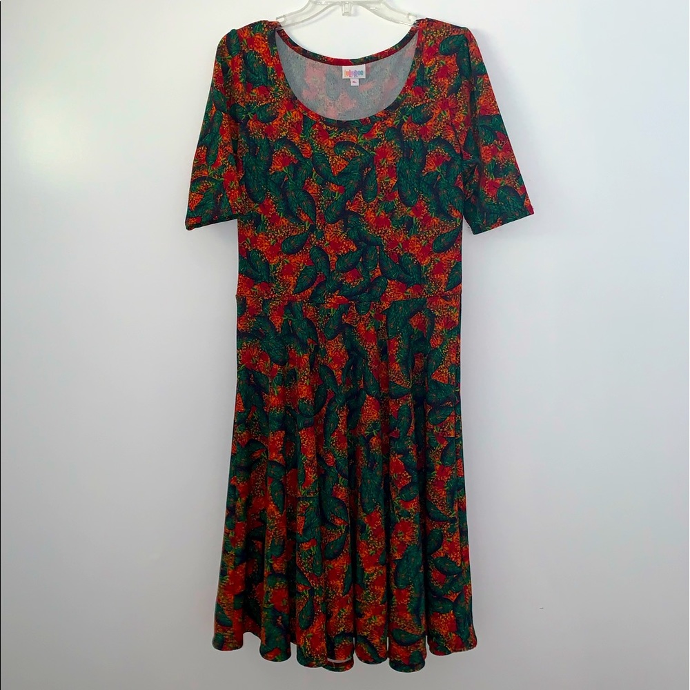 “LulaRoe” Green and Red “Nicole” Dress